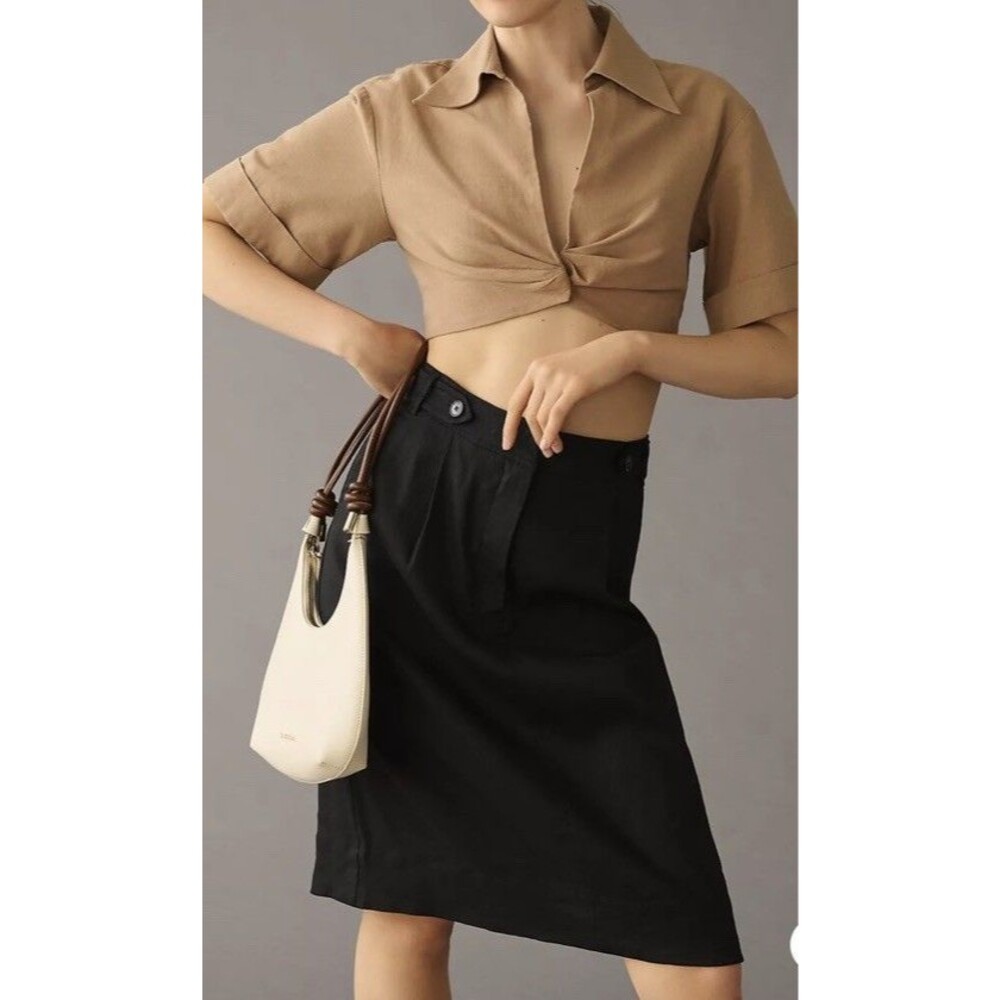 Maeve By Anthropologie Womens 4 Black Linen Blend Pencil Skirt Career Capsule